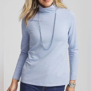 Chico's Lavender Blue Long Sleeve Mock Neck Metallic Striped Top